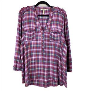 Matilda Jane XXL All  Day Millie Purple plaid flannel shirt top w ruffles